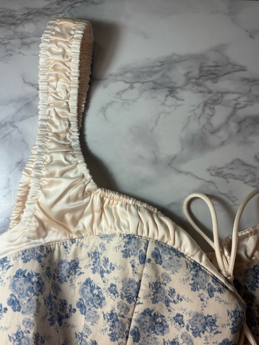 Astr The Label Floral Square Neck Tank Top in Cream & Blue - Picture 12 of 12